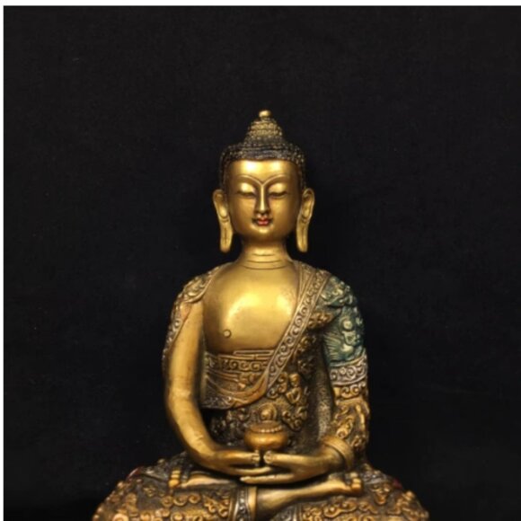 SHAKYAMUNI-BUDDHA STATUE-Bronze Metal Large Painted with Micro Carvings of Story - Picture 3 of 11